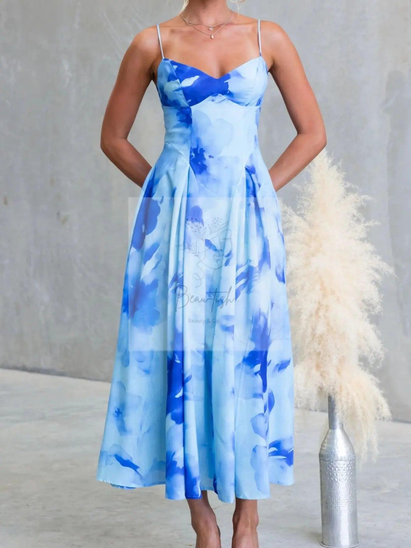 Floral Print Spaghetti Strap Midi Dress