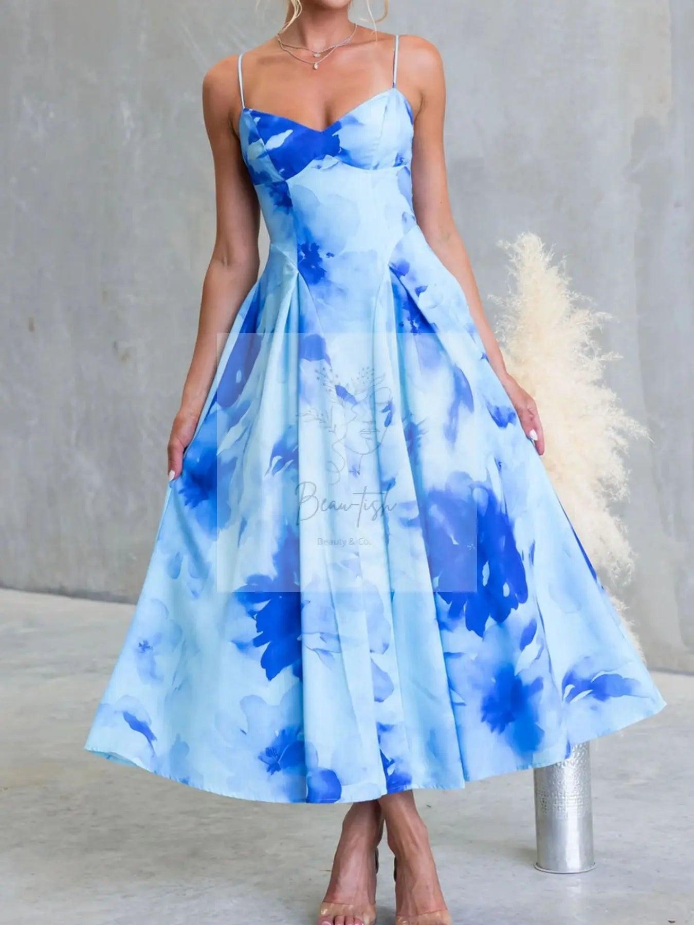Floral Print Spaghetti Strap Midi Dress