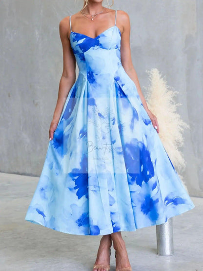Floral Print Spaghetti Strap Midi Dress