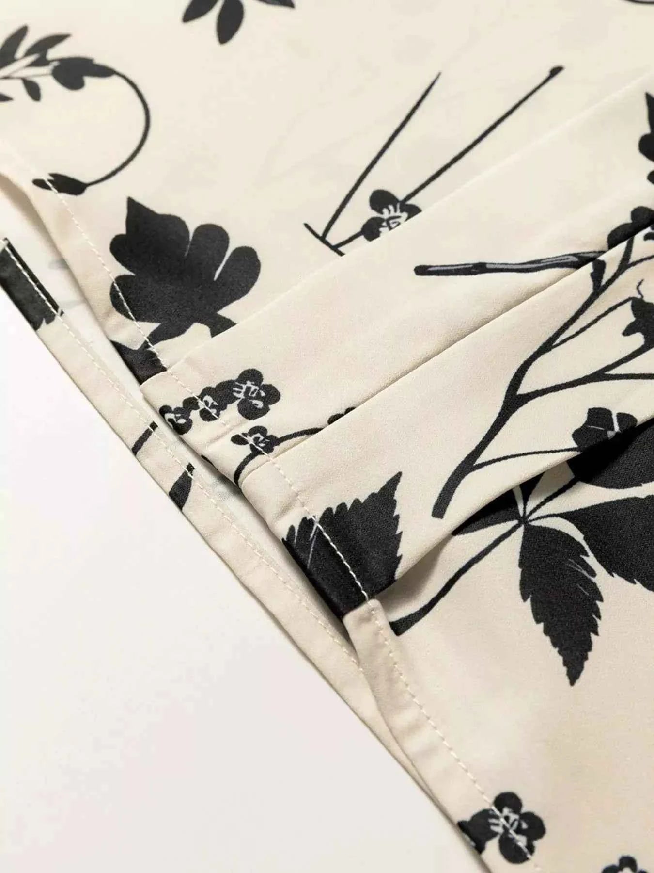 Floral Print Split Neck Long Sleeve Blouse