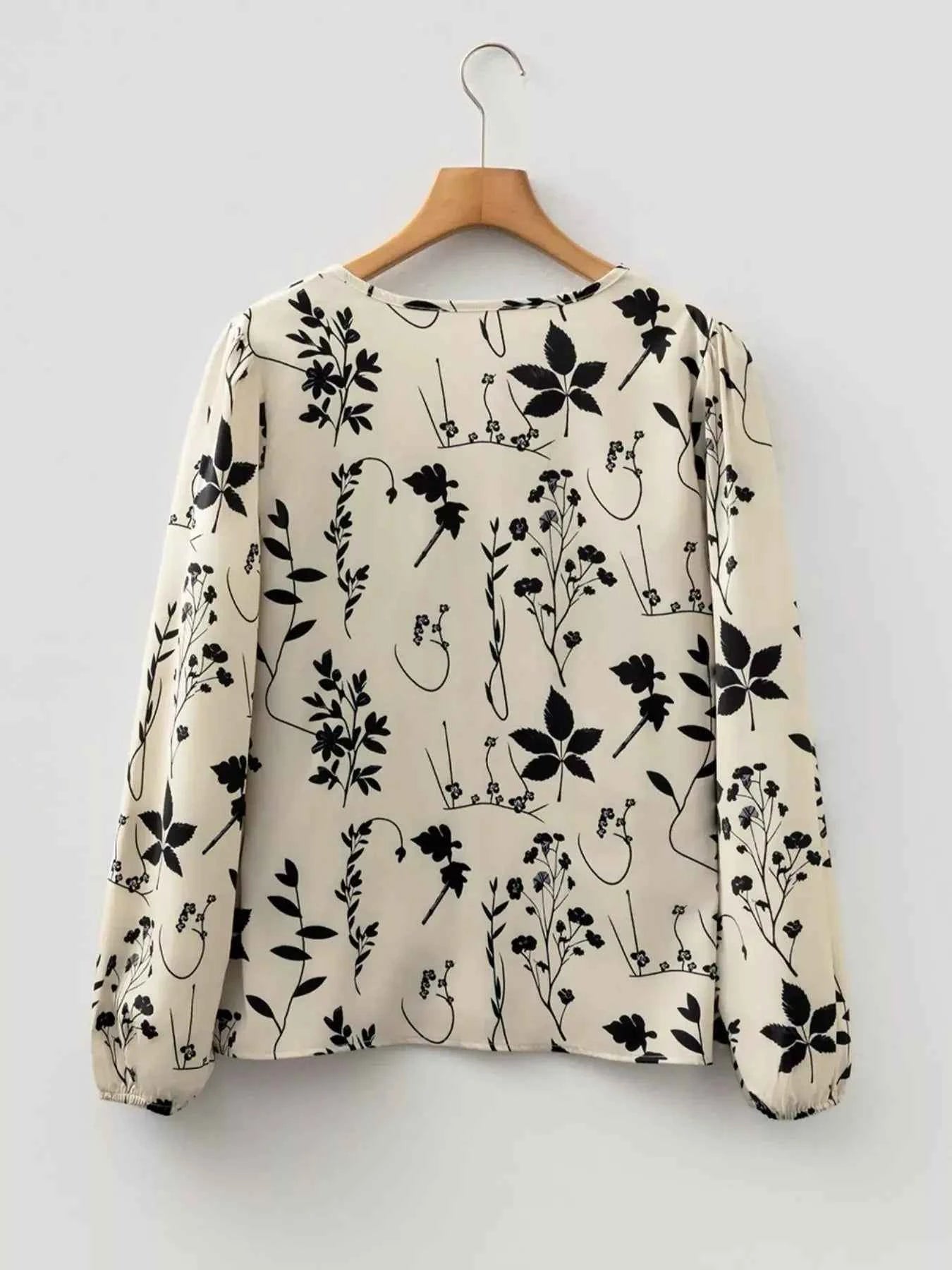 Floral Print Split Neck Long Sleeve Blouse
