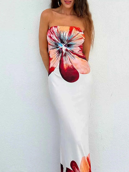 Floral Print Strapless Bodycon Maxi Dress