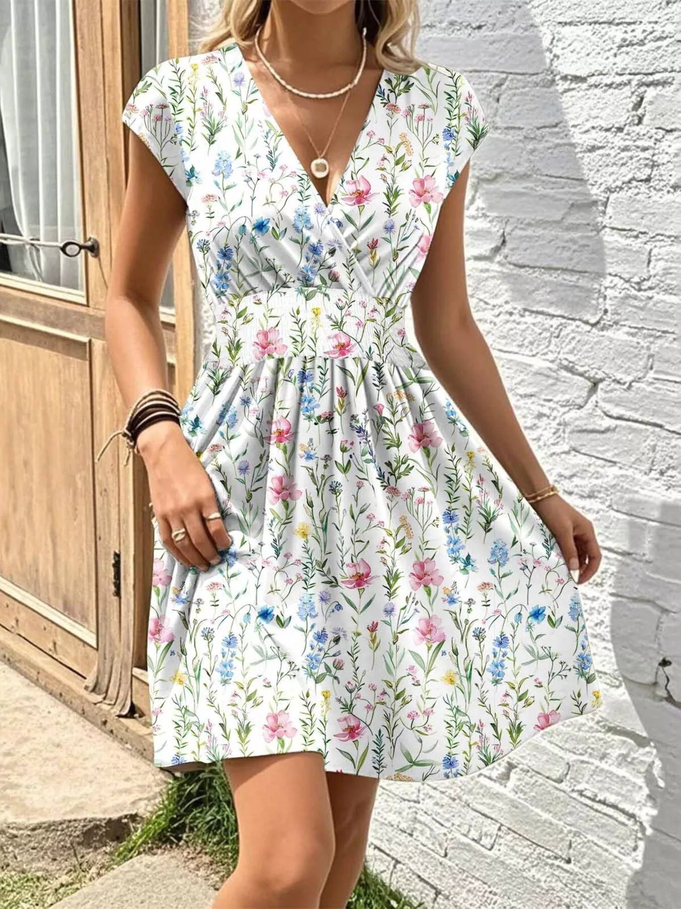 Floral Print Surplice Mini Dress