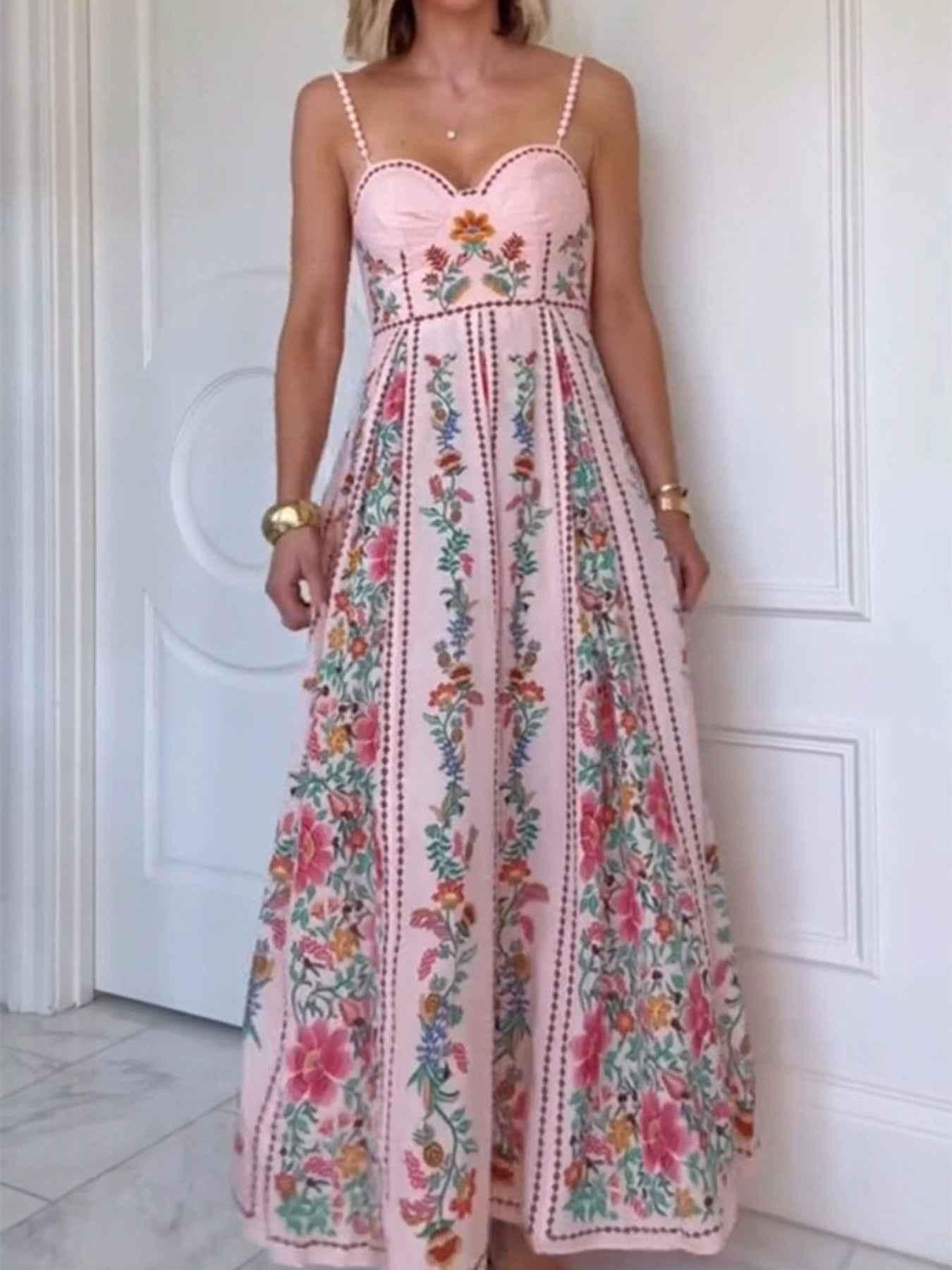 Floral Print Sweetheart Neck Cami Dress