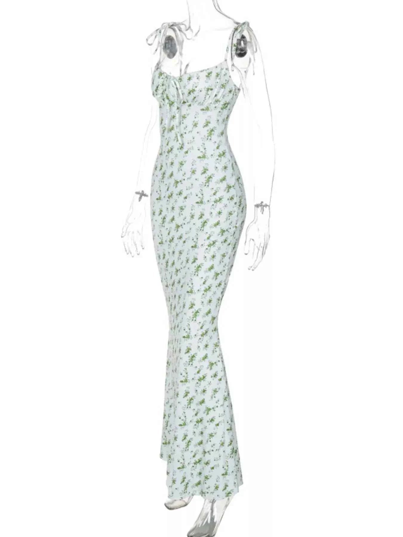 Floral Print Tie Strap Bodycon Maxi Dress