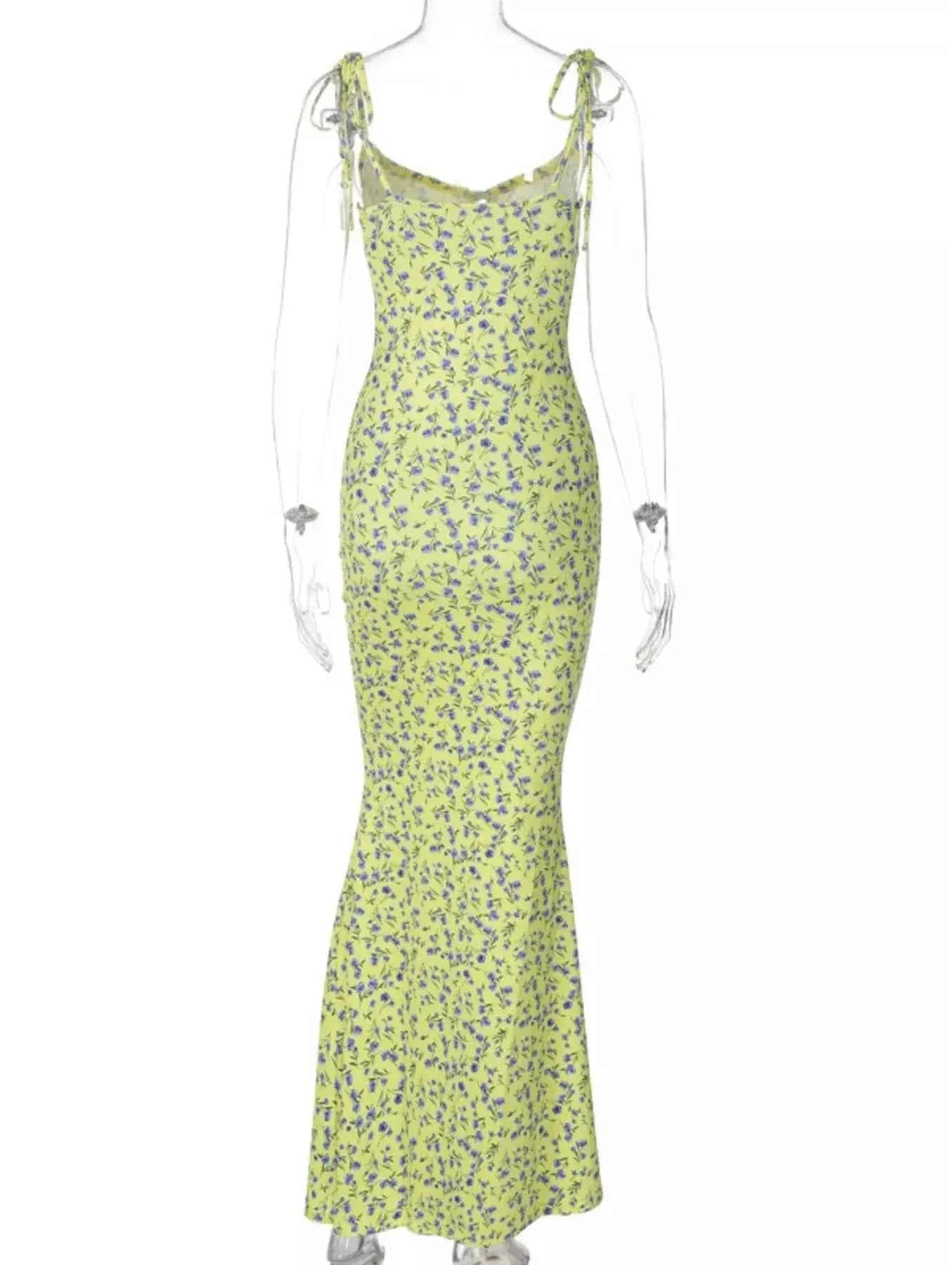 Floral Print Tie Strap Bodycon Maxi Dress