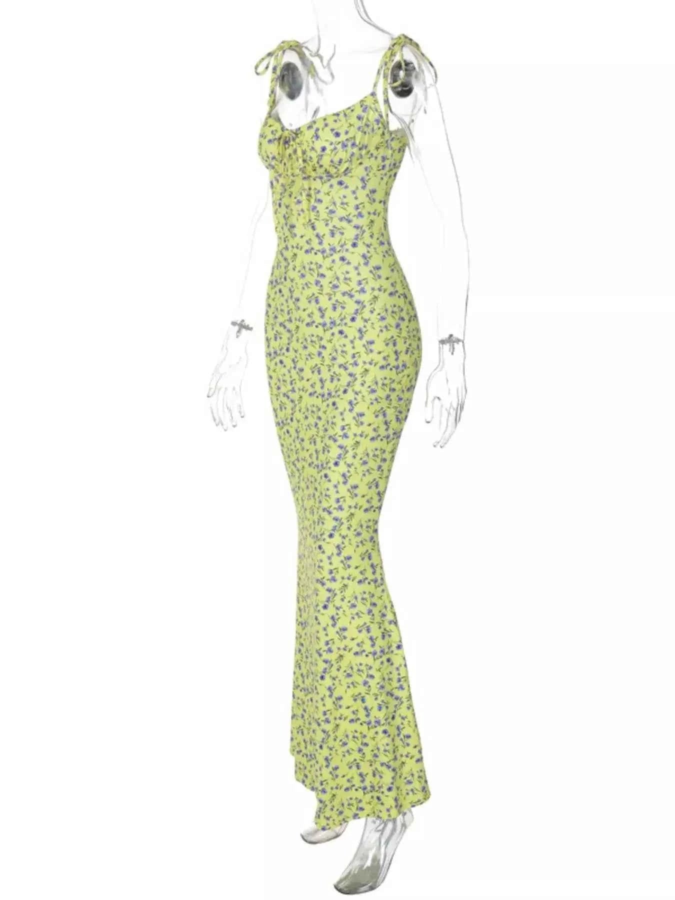 Floral Print Tie Strap Bodycon Maxi Dress