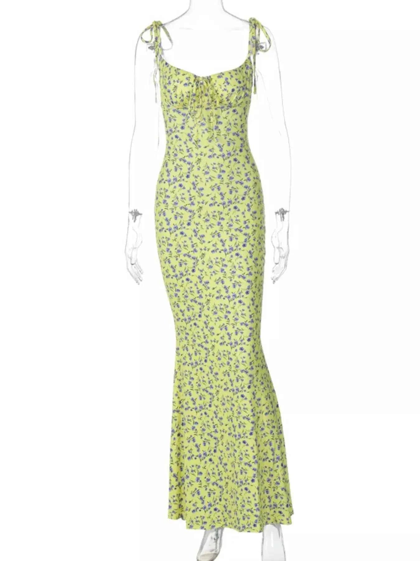 Floral Print Tie Strap Bodycon Maxi Dress