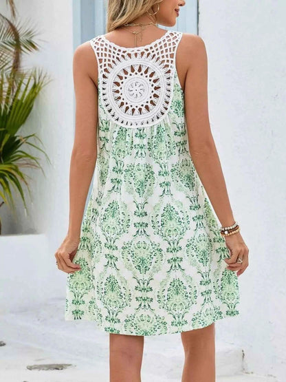 Floral Print V-Neck Crochet Back Mini Dress
