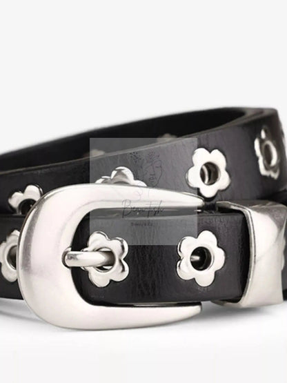 Flower Adjustable Leather Belt