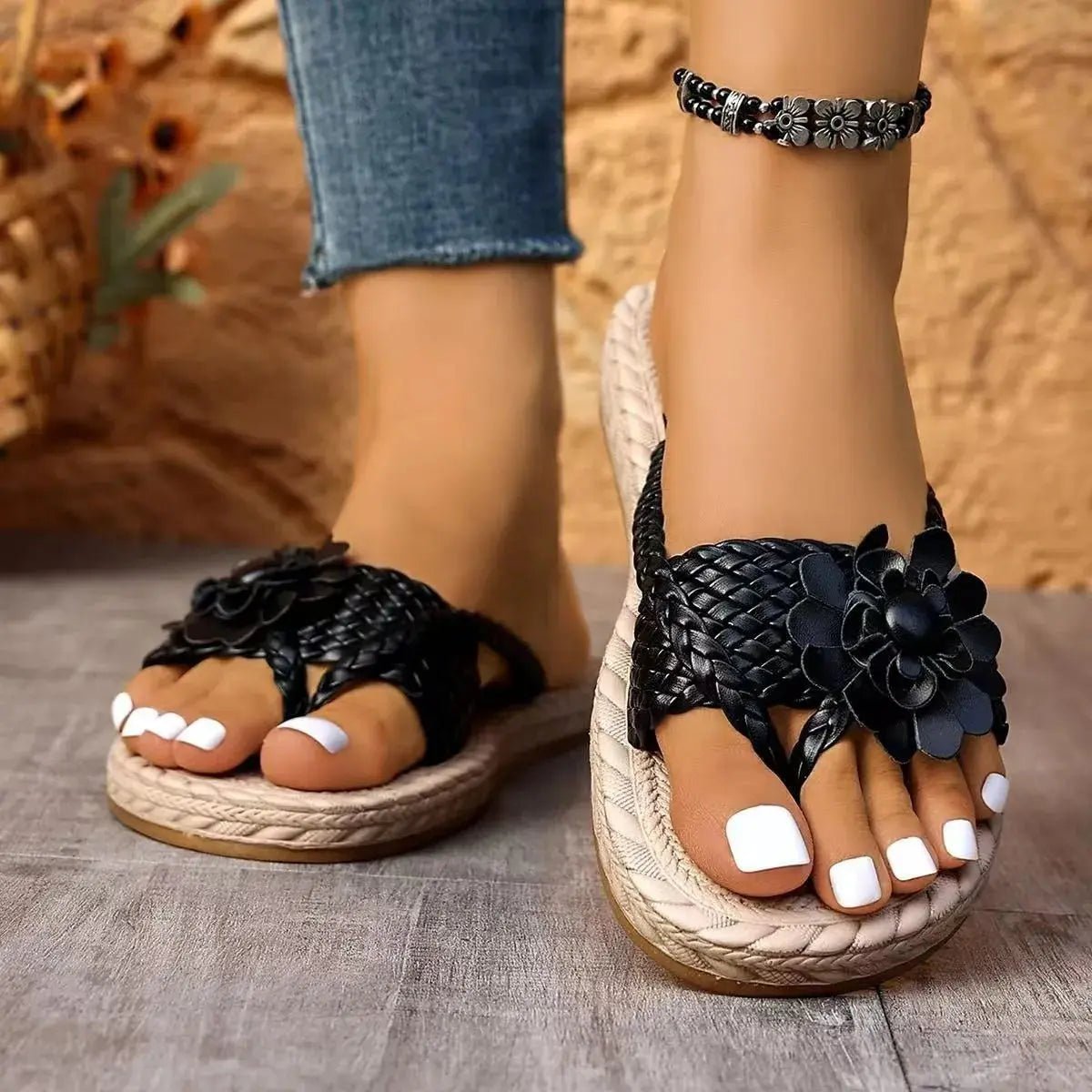 Flower Braided Espadrille Flat Sandals