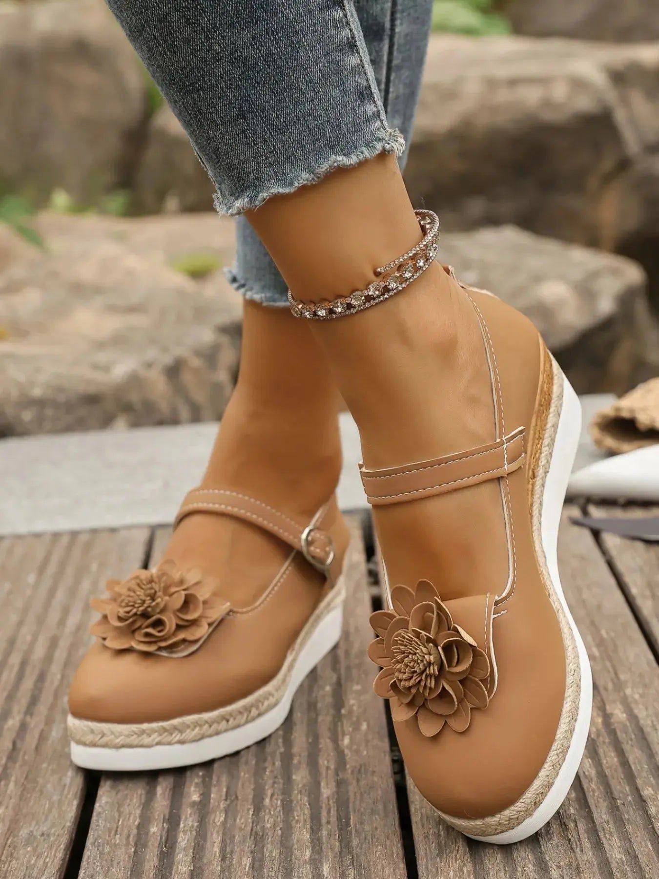 Flower Embellished Mary Jane Loafers