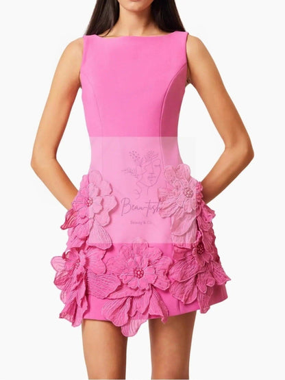 Flower Round Neck Sleeveless Dress