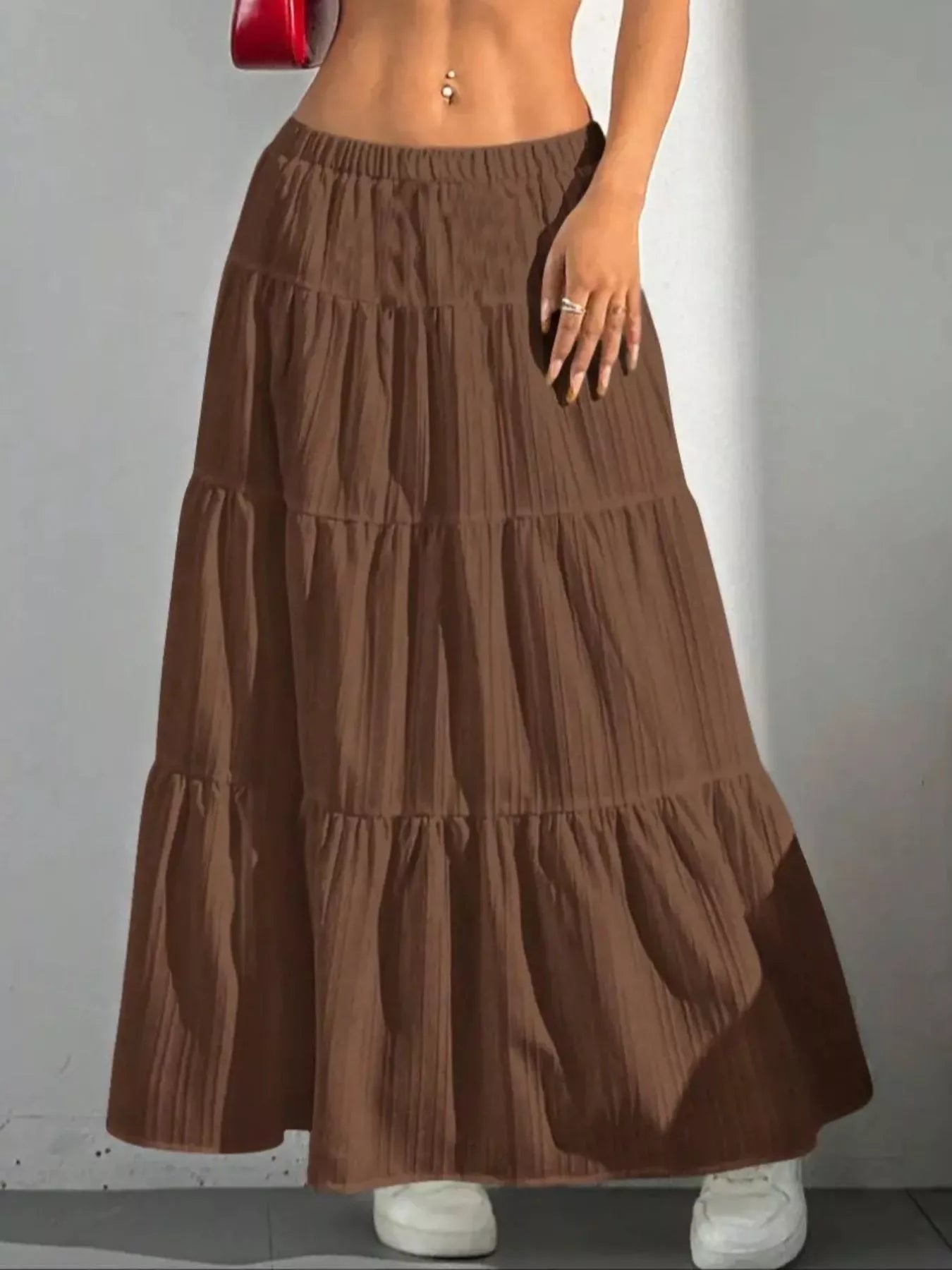 Ruched Polyester Maxi Skirt