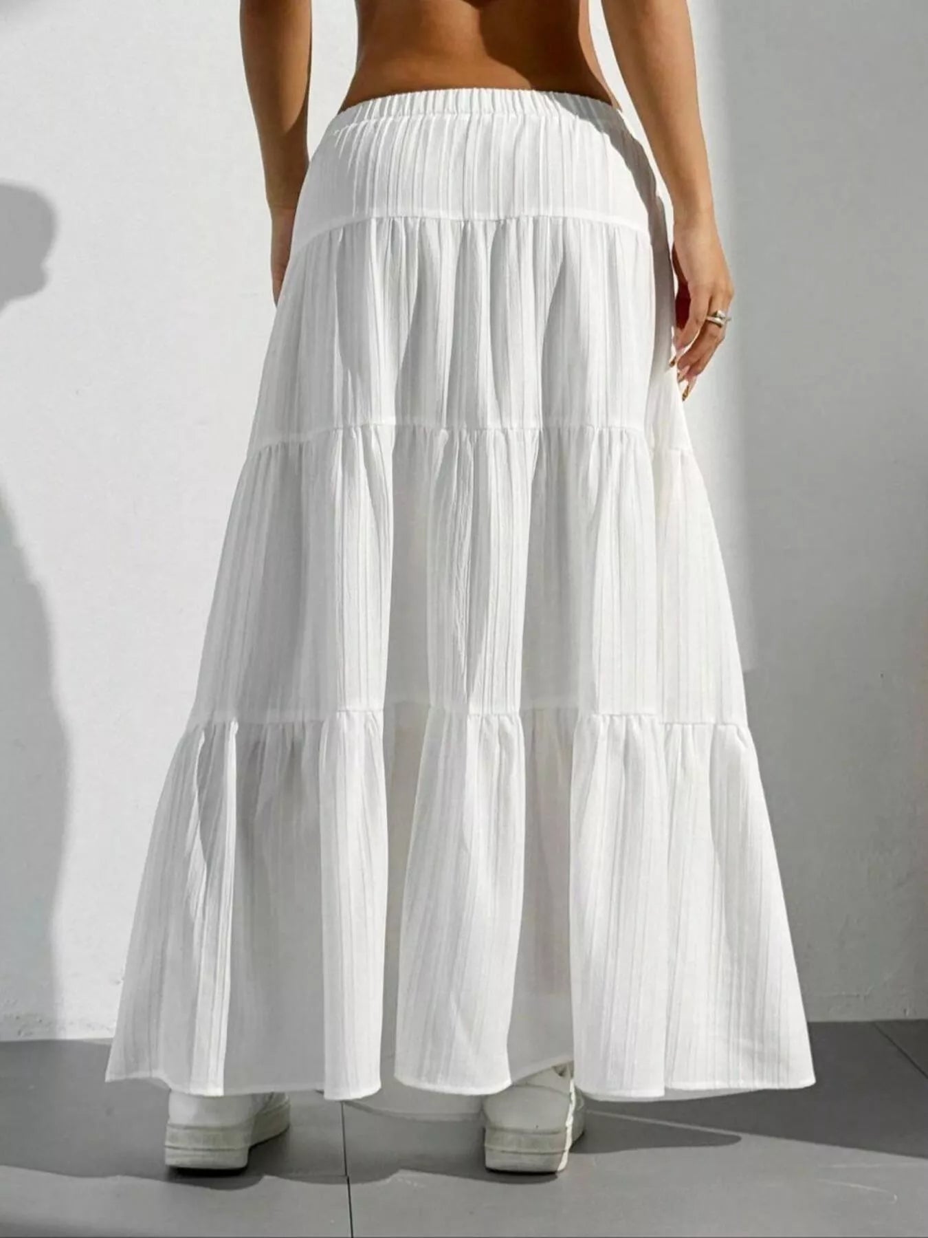 Ruched Polyester Maxi Skirt