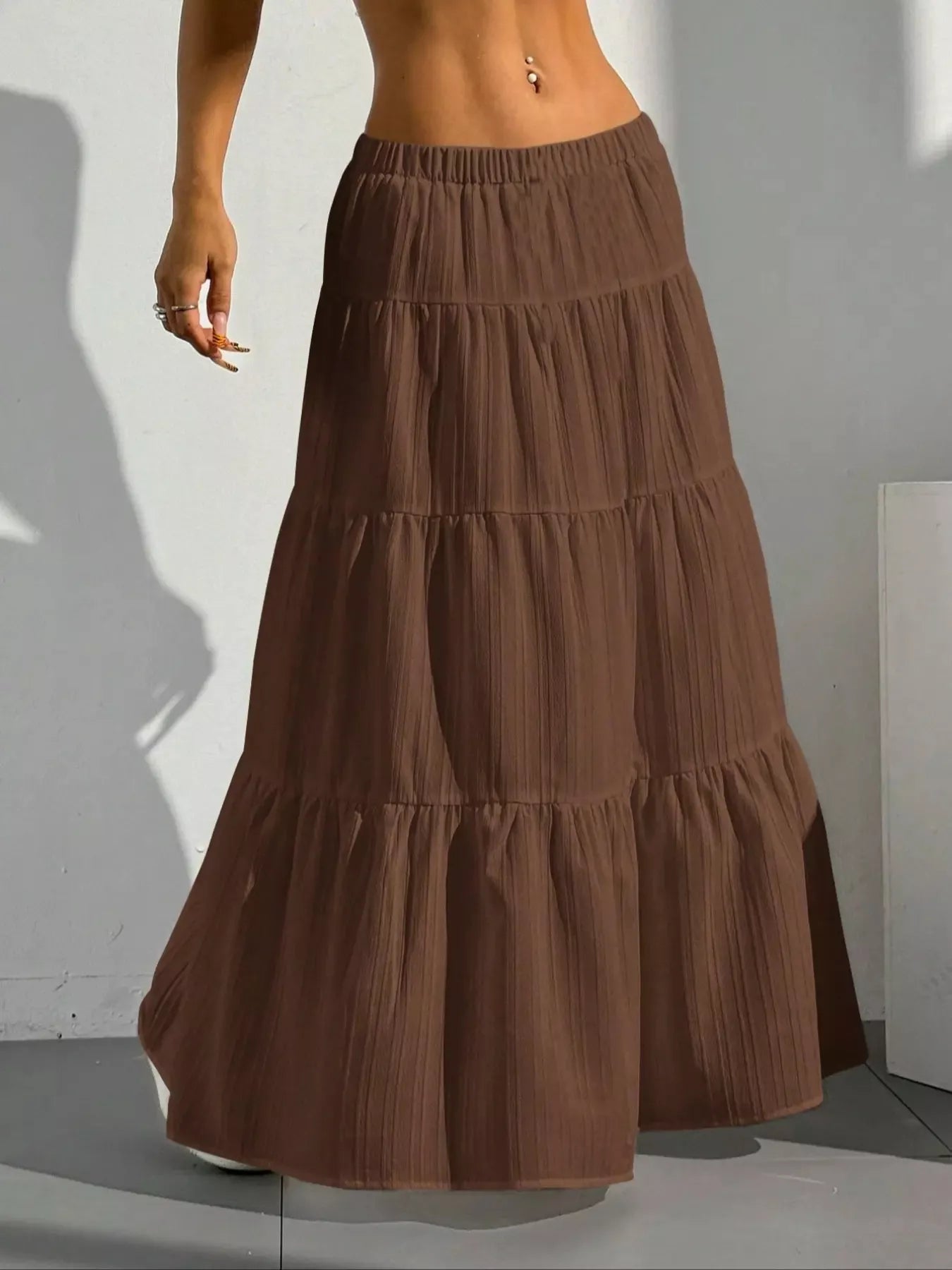 Ruched Polyester Maxi Skirt
