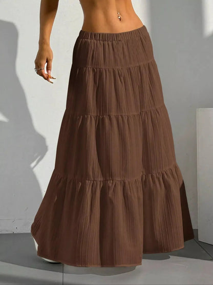 Ruched Polyester Maxi Skirt