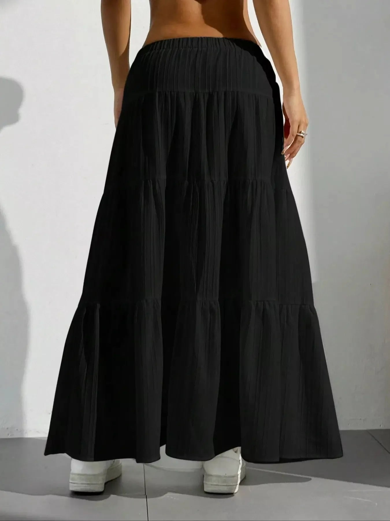 Ruched Polyester Maxi Skirt