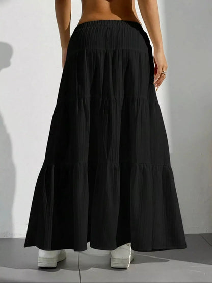 Ruched Polyester Maxi Skirt