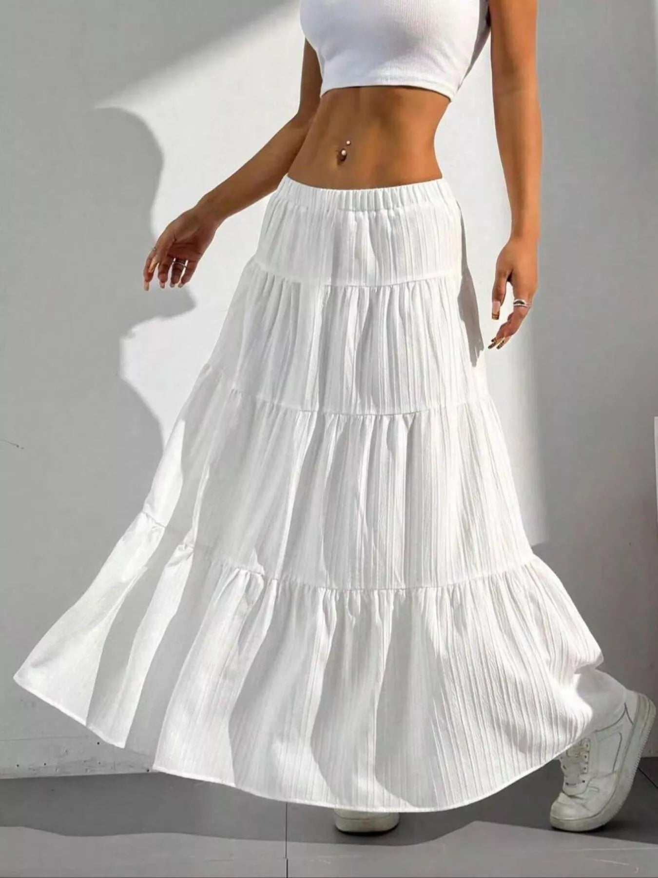 Ruched Polyester Maxi Skirt