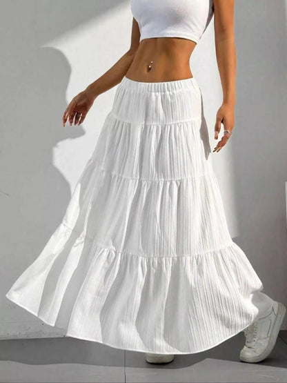 Ruched Polyester Maxi Skirt