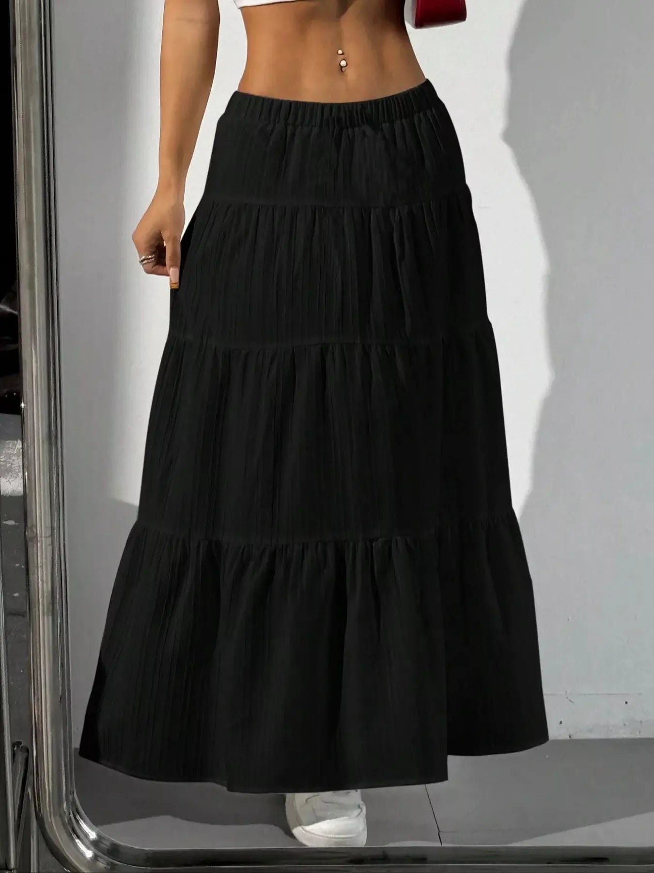 Ruched Polyester Maxi Skirt
