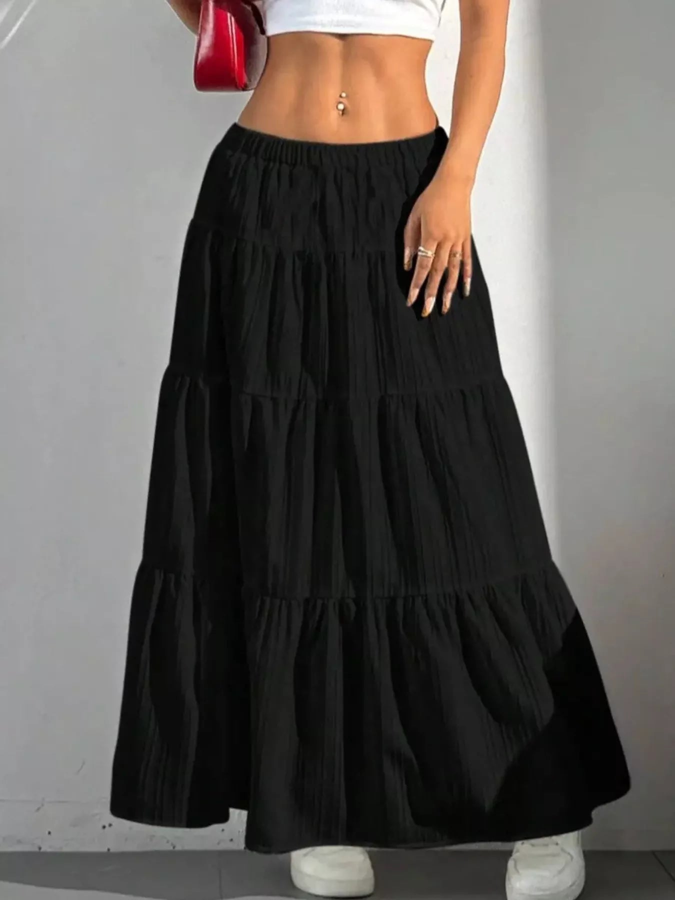 Ruched Polyester Maxi Skirt