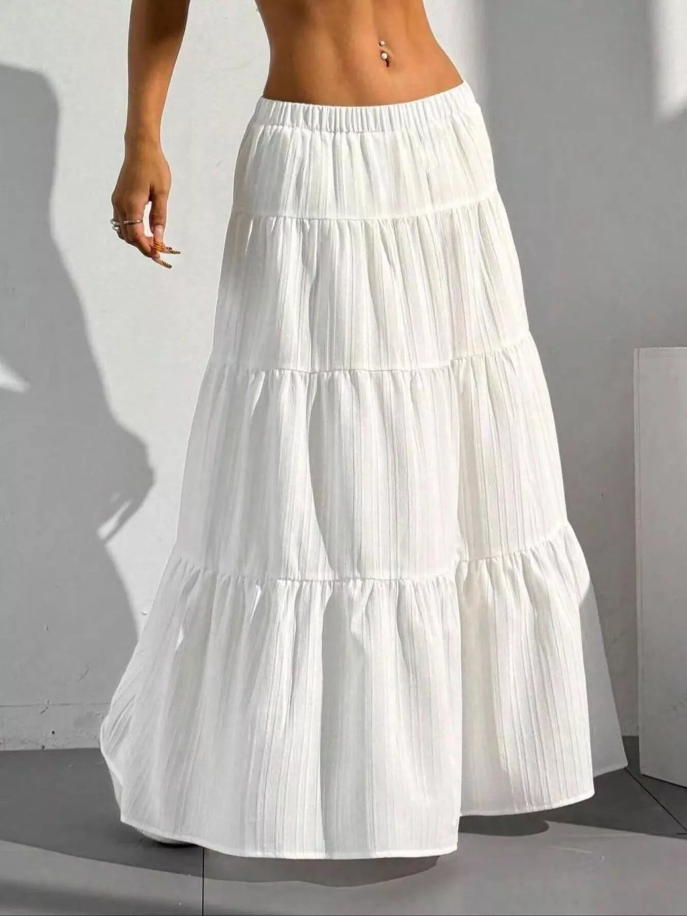 Ruched Polyester Maxi Skirt