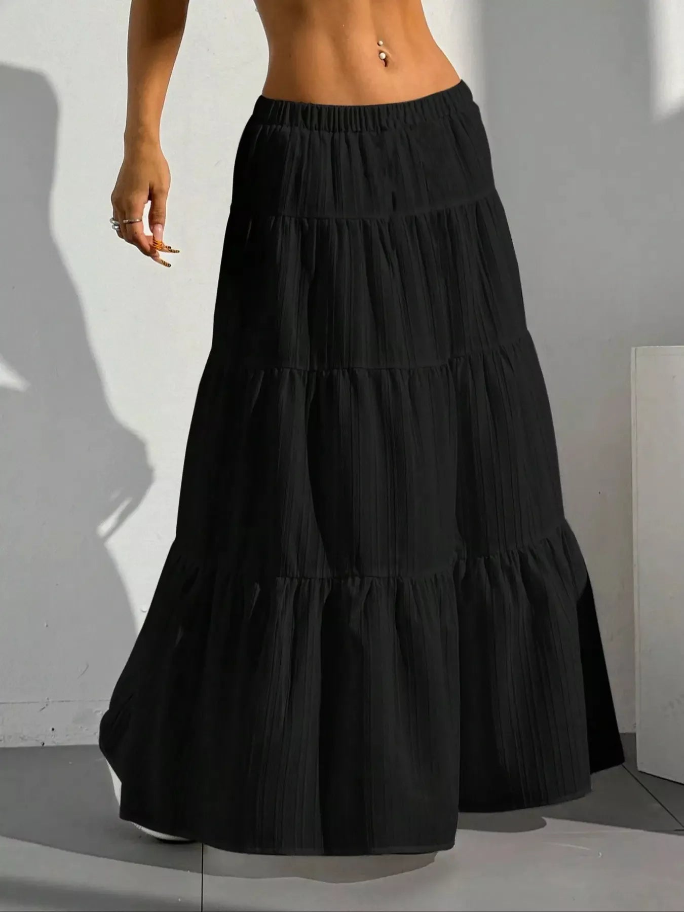 Ruched Polyester Maxi Skirt