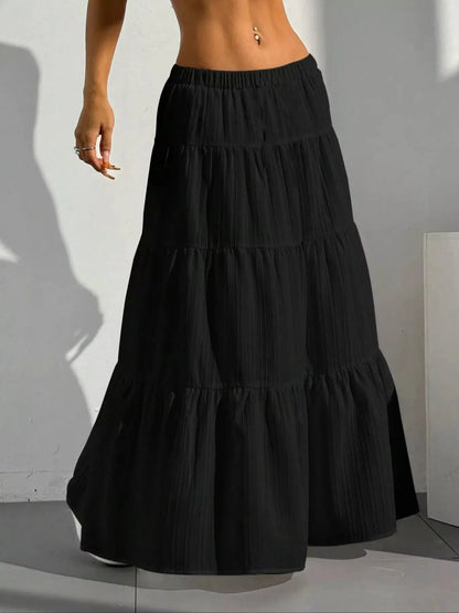 Ruched Polyester Maxi Skirt