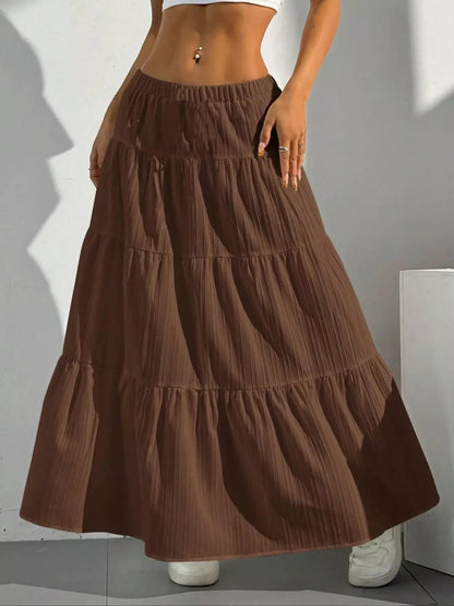 Ruched Polyester Maxi Skirt