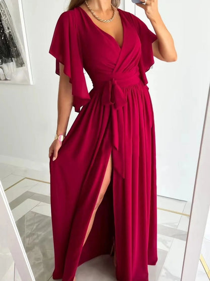 Flutter Sleeve Surplice Tie Waist Dress