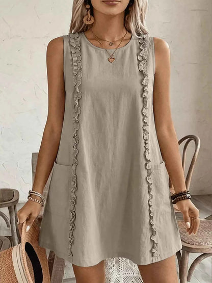 Frill Sleeveless Round Neck Dress