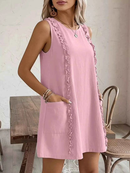 Frill Sleeveless Round Neck Dress