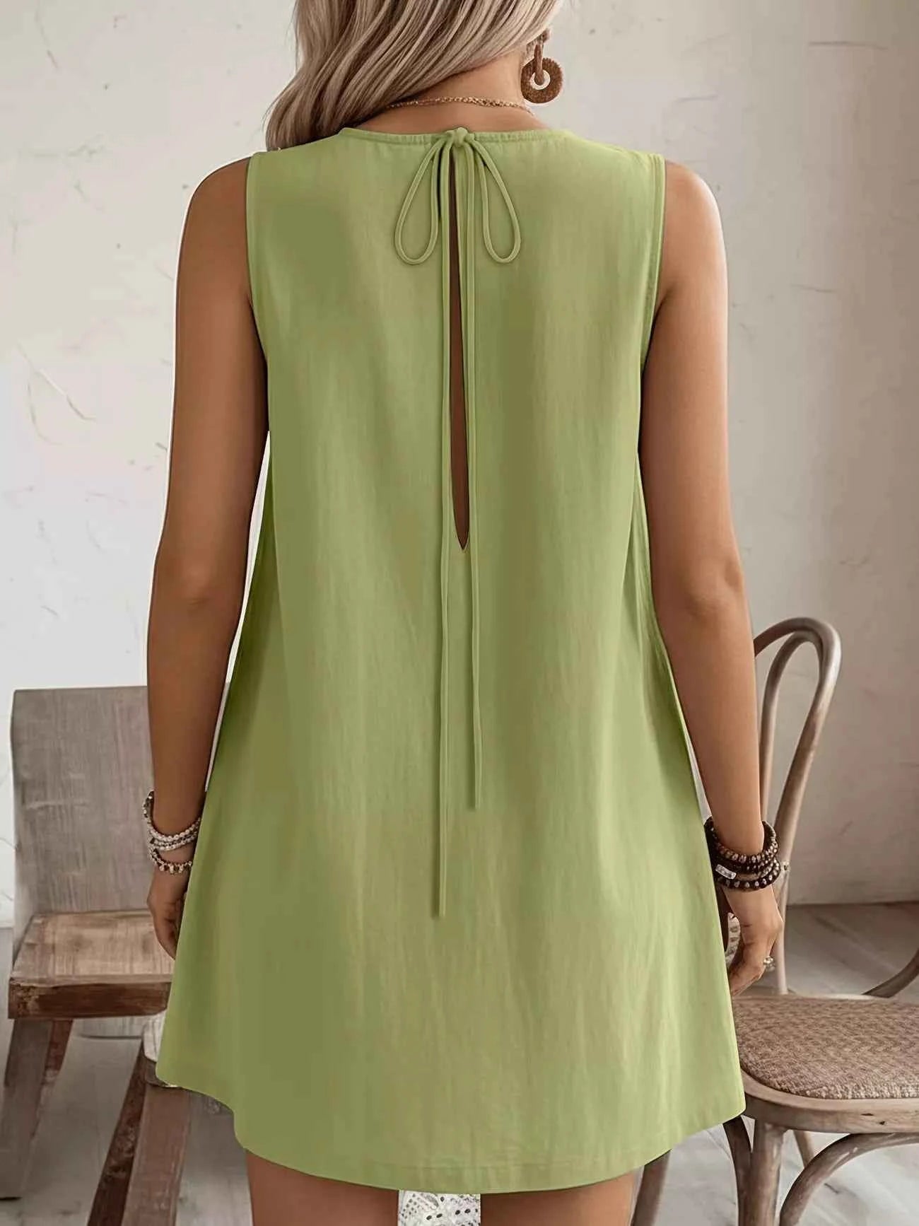 Frill Sleeveless Round Neck Dress