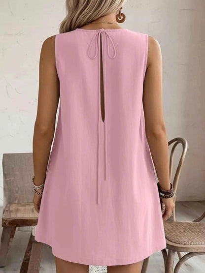 Frill Sleeveless Round Neck Dress