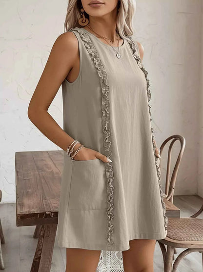 Frill Sleeveless Round Neck Dress