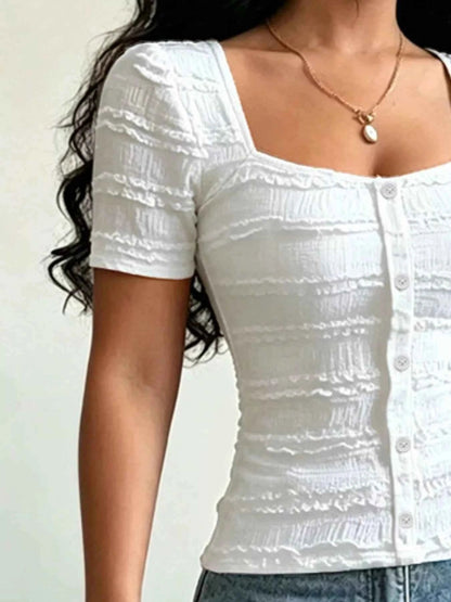 Frill Square Neck Short Sleeve Top