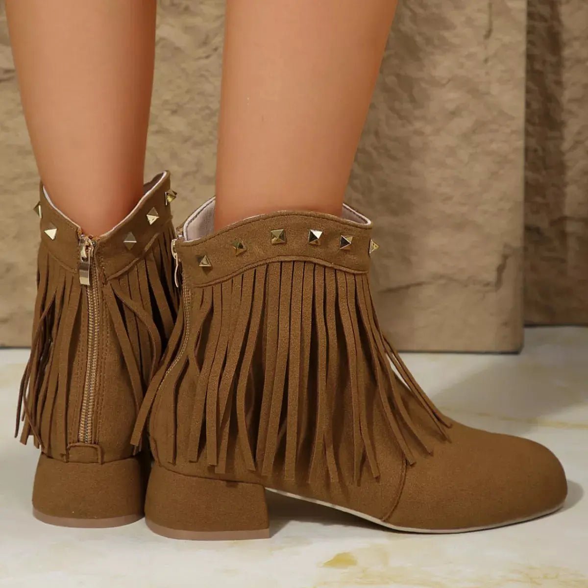 Fringe Ankle Boots with Studded Detail