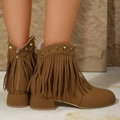 Fringe Ankle Boots with Studded Detail