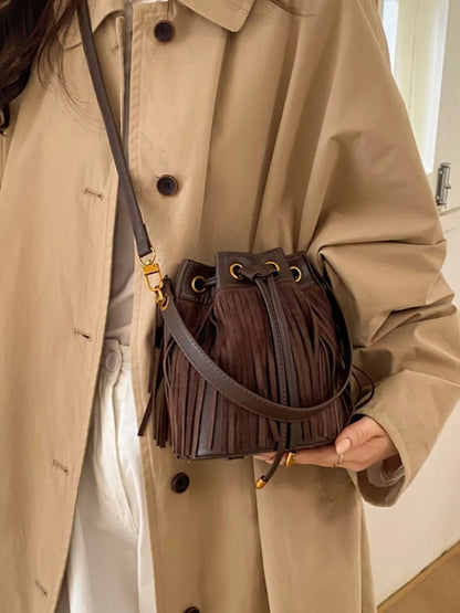 Fringe Bucket Crossbody Bag