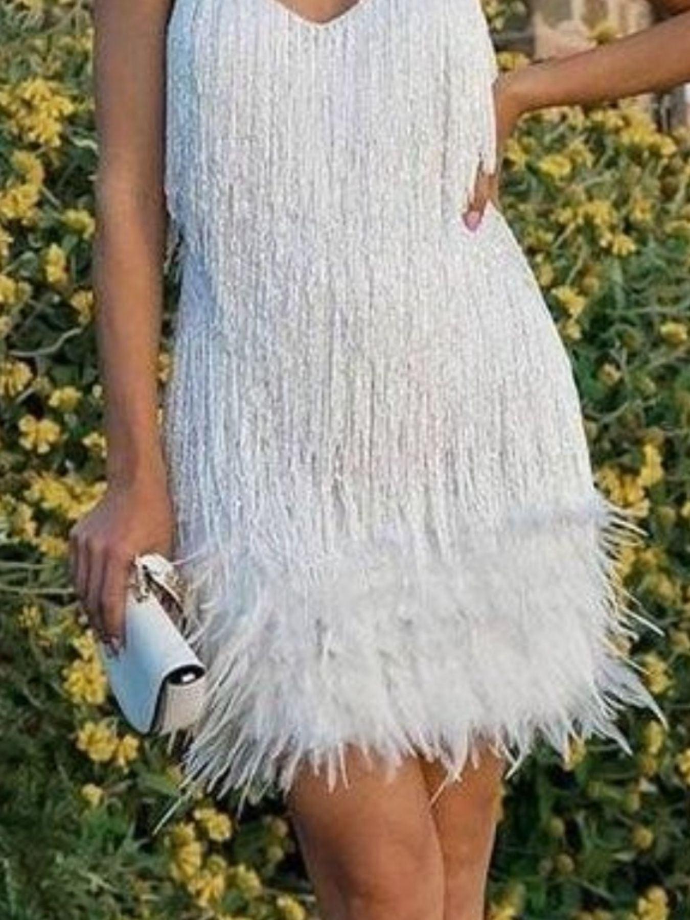 Fringe Feather Hem Mini Dress