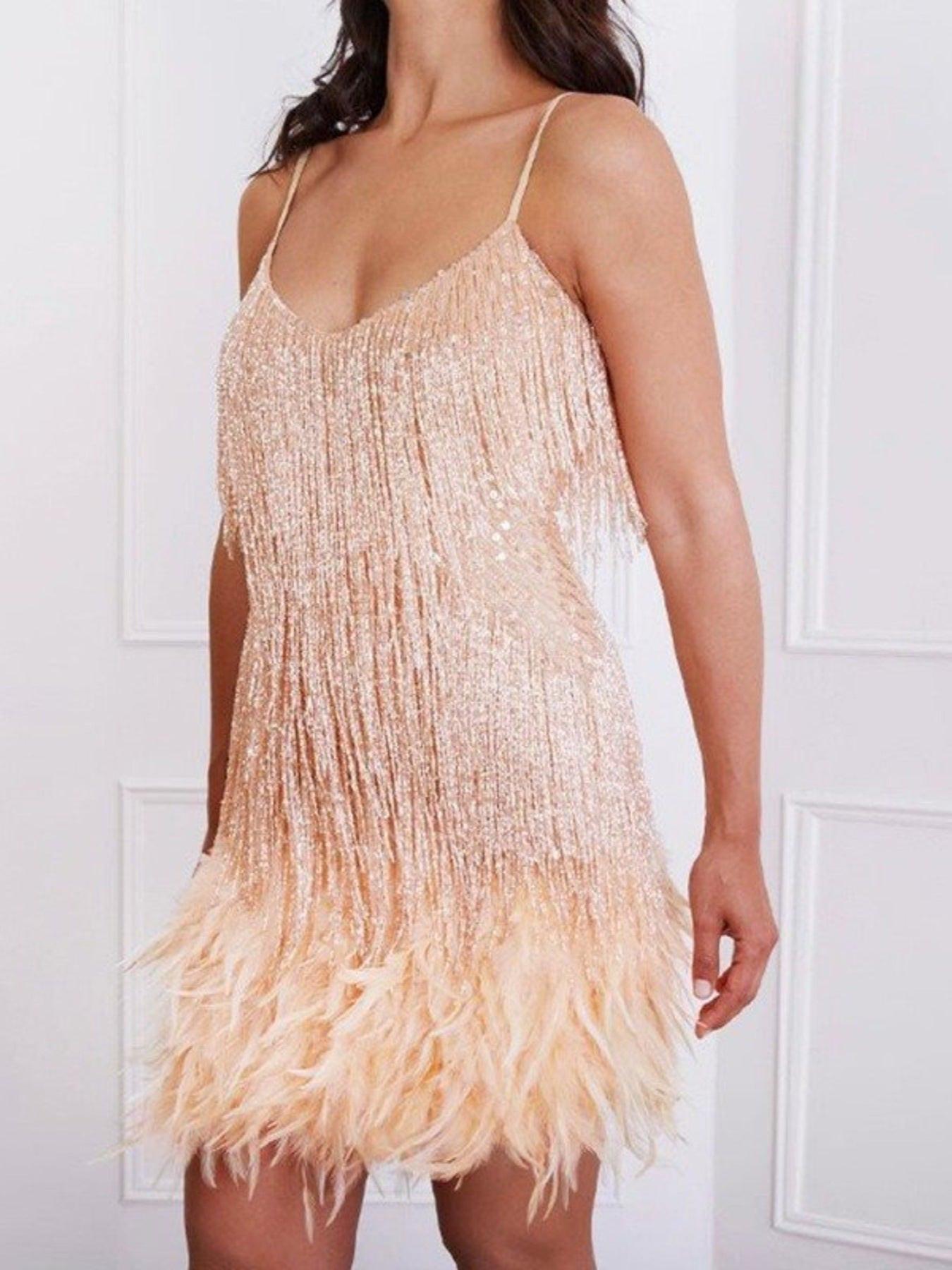 Fringe Feather Hem Mini Dress