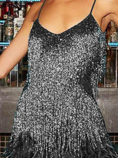 Fringe Feather Hem Mini Dress