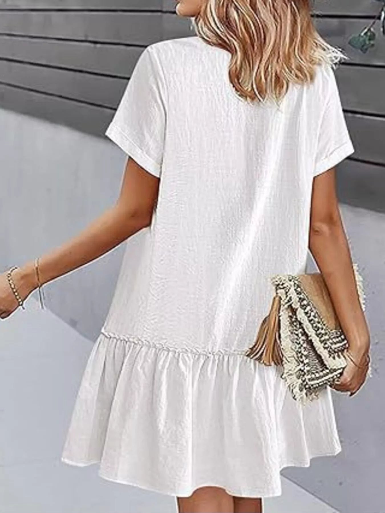 Full Size Button - Front Short Sleeve Tiered Dress Plus Size