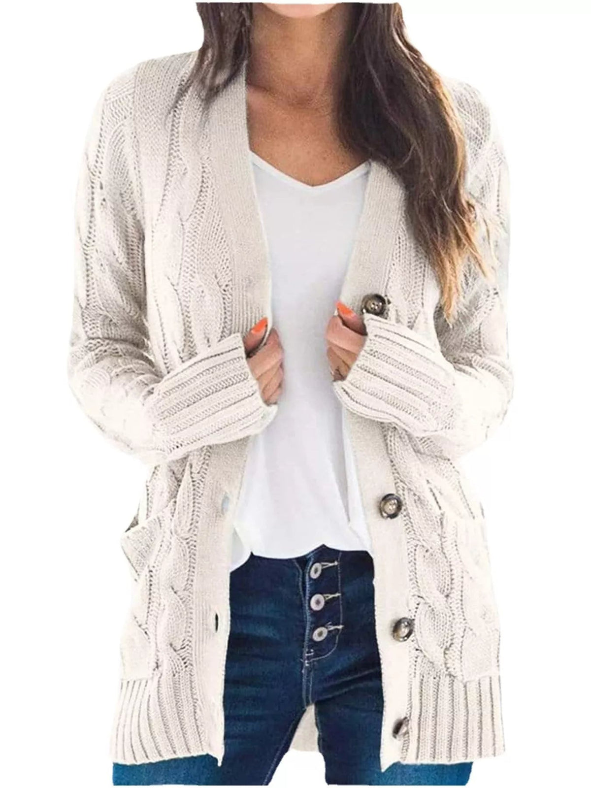 Full Size Chunky Cable Knit Button-Down Cardigan Plus Size