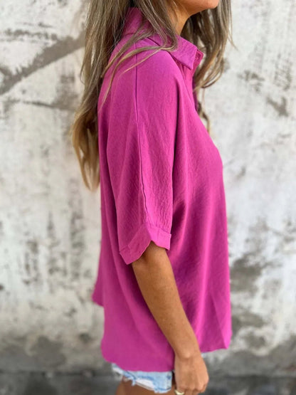 Full Size Collared Neck Half Sleeve Shirt Plus Size