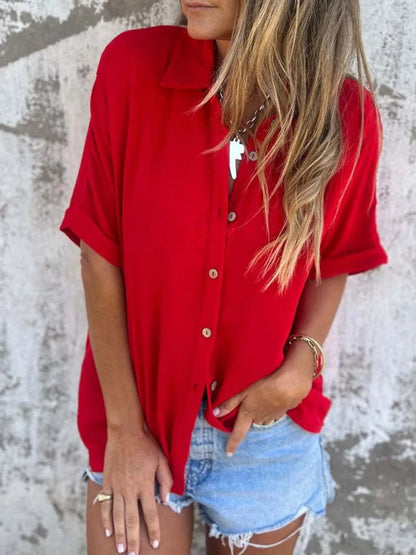 Full Size Collared Neck Half Sleeve Shirt Plus Size