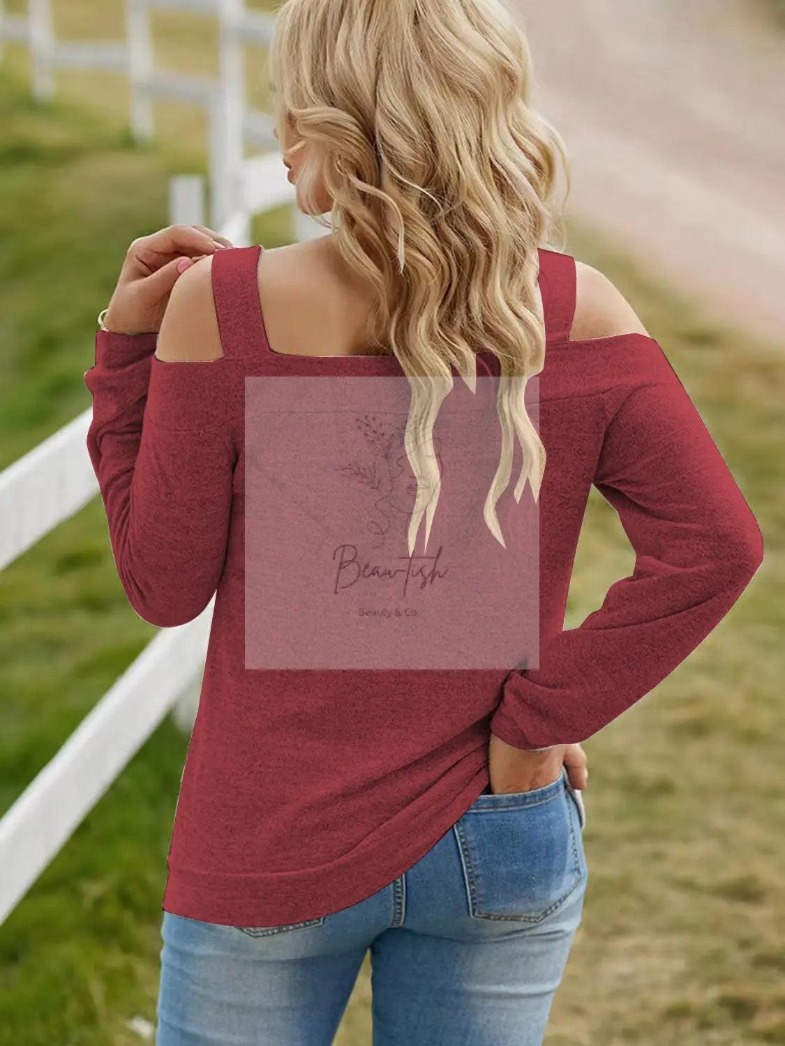 Full Size Cutout Cold Shoulder Blouse