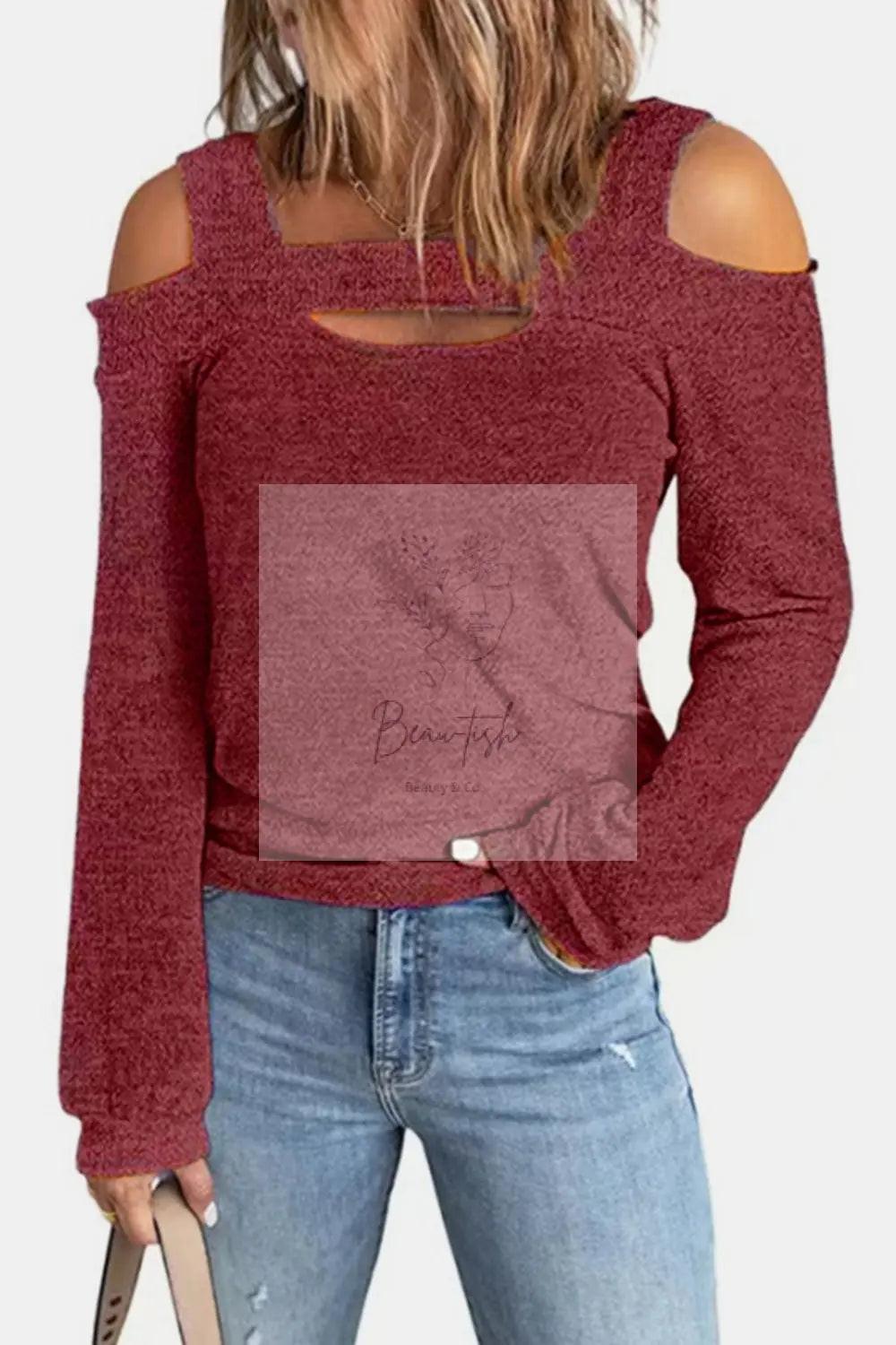 Full Size Cutout Cold Shoulder Blouse